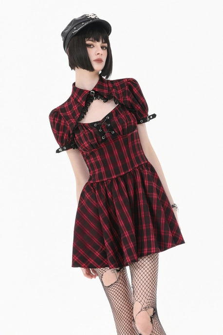 Red Plaid Dress W/ Pleats