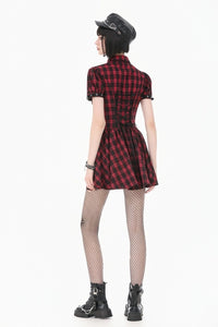 Red Plaid Dress W/ Pleats