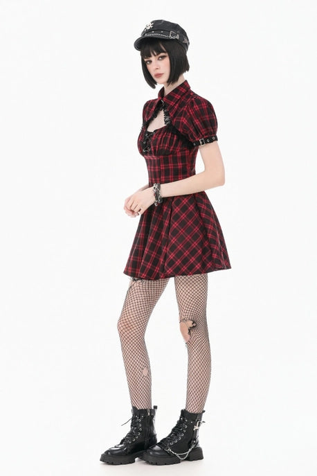 Red Plaid Dress W/ Pleats