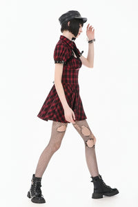 Red Plaid Dress W/ Pleats