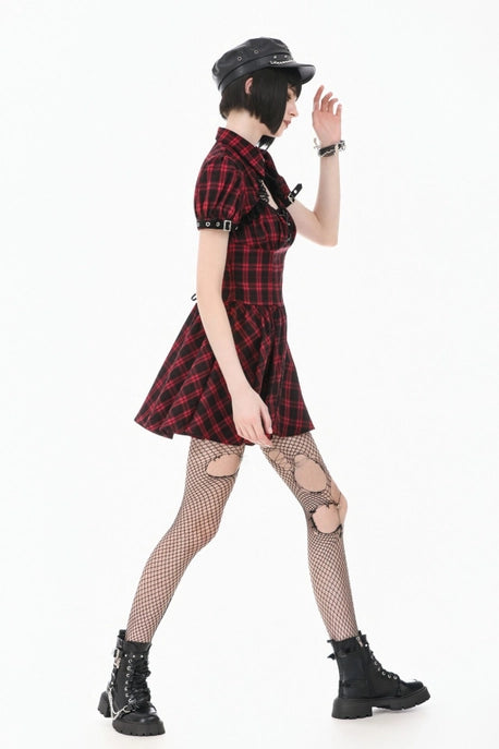 Red Plaid Dress W/ Pleats
