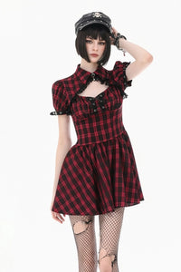 Red Plaid Dress W/ Pleats