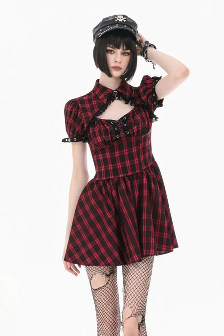 Red Plaid Dress W/ Pleats