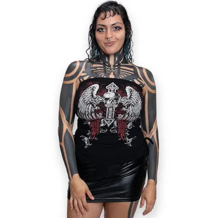 Rhinestone Angel Wing Skull Top
