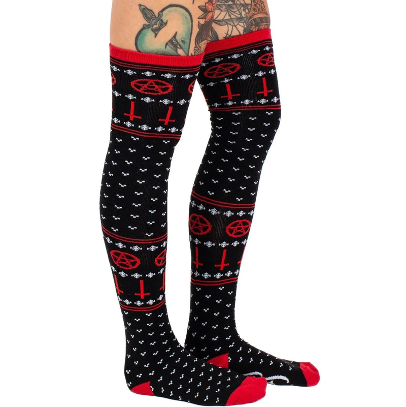 Satanic Symbols Knit Thigh High