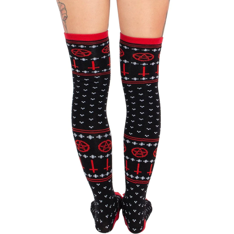 Satanic Symbols Knit Thigh High