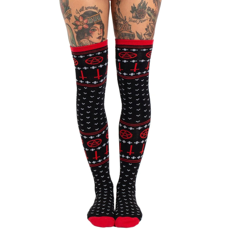 Satanic Symbols Knit Thigh High
