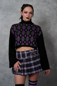 Skull Argyle Crop Jumper Blk/Pu