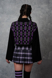 Skull Argyle Crop Jumper Blk/Pu