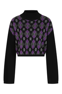 Skull Argyle Crop Jumper Blk/Pu