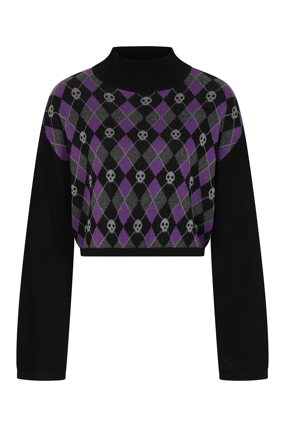Skull Argyle Crop Jumper Blk/Pu