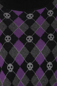 Skull Argyle Crop Jumper Blk/Pu