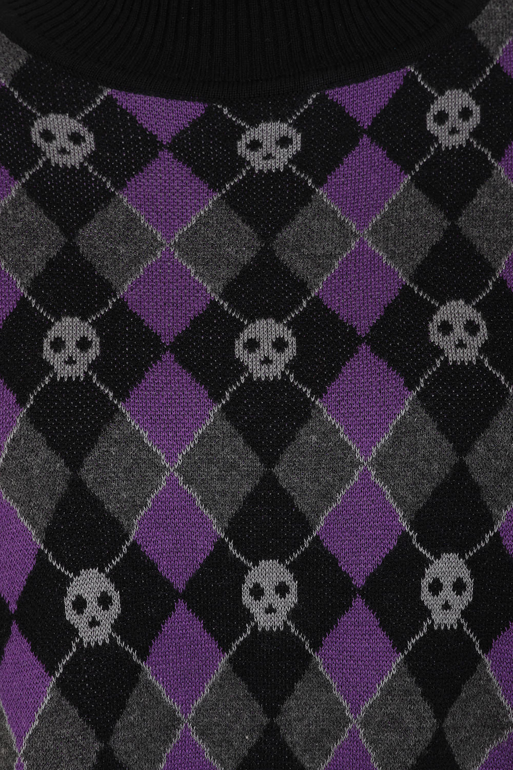 Skull Argyle Crop Jumper Blk/Pu