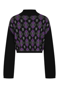 Skull Argyle Crop Jumper Blk/Pu