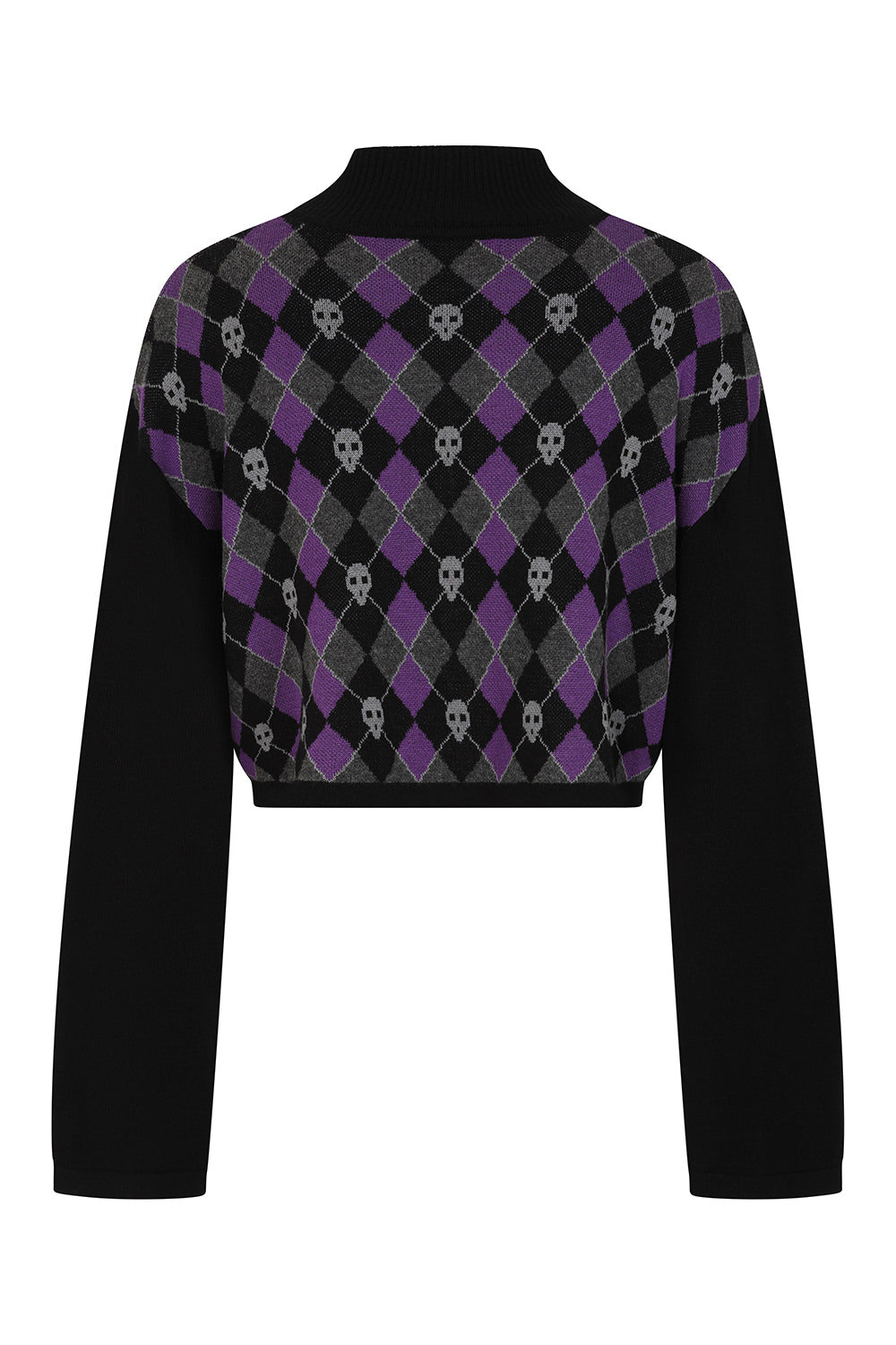 Skull Argyle Crop Jumper Blk/Pu