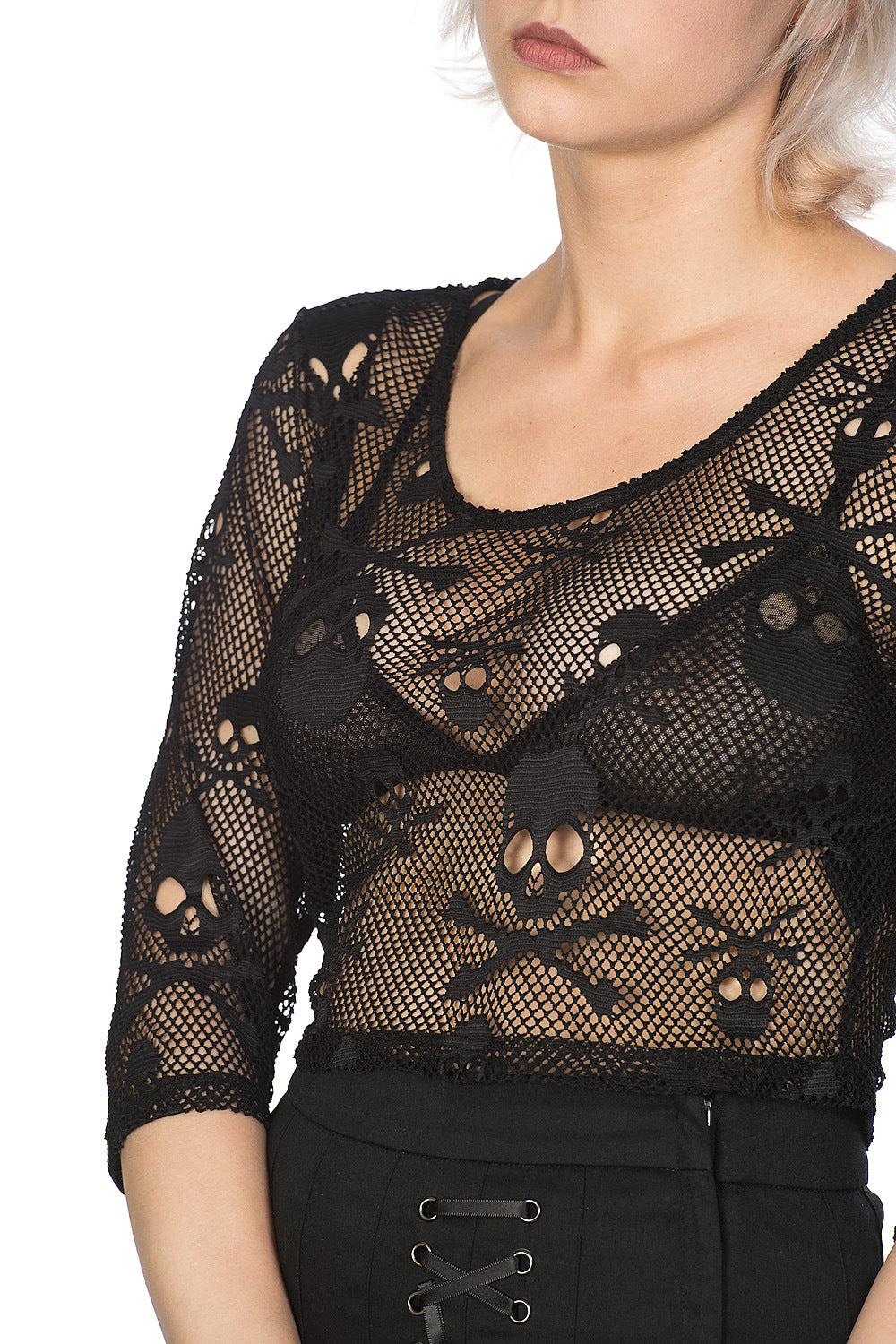 Skull Crop Top-Black
