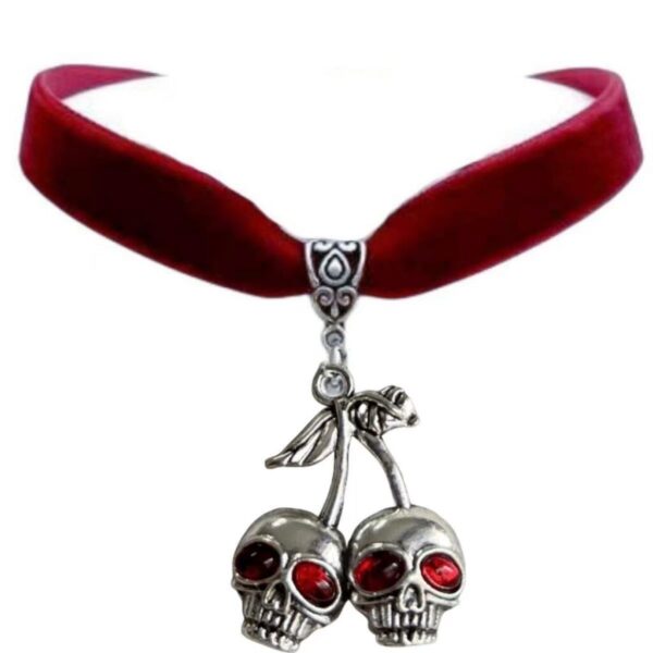 NK-Skull Cherries Red Choker