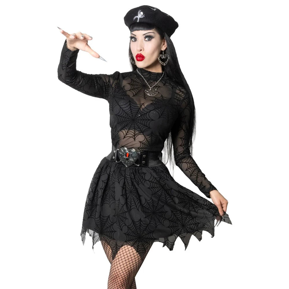 Spiderweb Mesh Mock Neck Top