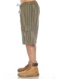 Stripe Cotton Cargo Shorts-Moss