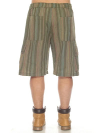 Stripe Cotton Cargo Shorts-Moss