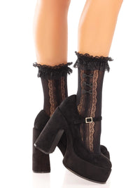 Sweetheart Lace Ankle Socks Blk