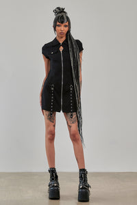 Tartan Night Zip Dress Blk