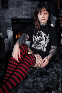 Fishnet Garter Thigh Hi Blk/Red