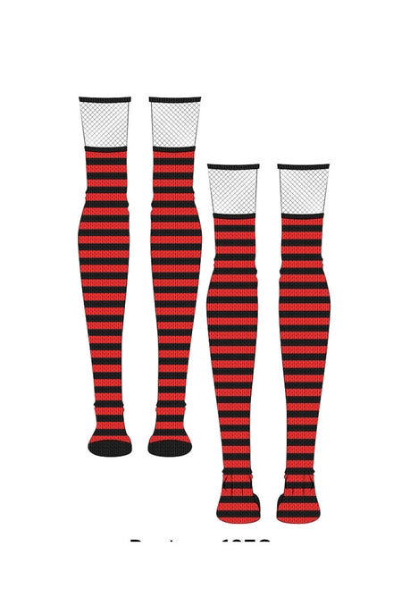 Fishnet Garter Thigh Hi Blk/Red