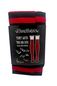 Fishnet Garter Thigh Hi Blk/Red