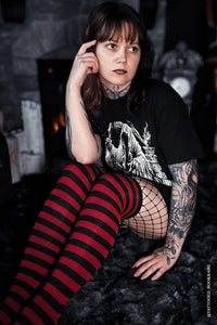 Fishnet Garter Thigh Hi Blk/Red