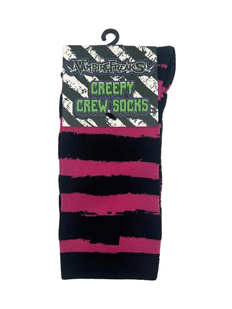 Socks-Blk/Pink Stripe Crew