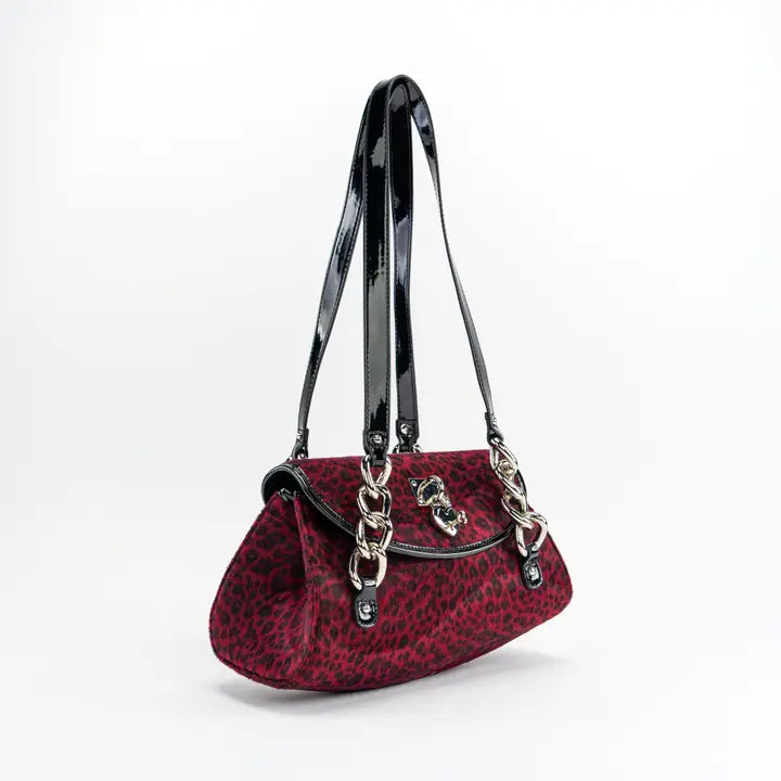 Velour Leopard Bag Red