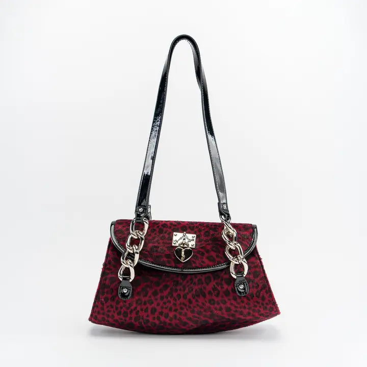 Velour Leopard Bag Red