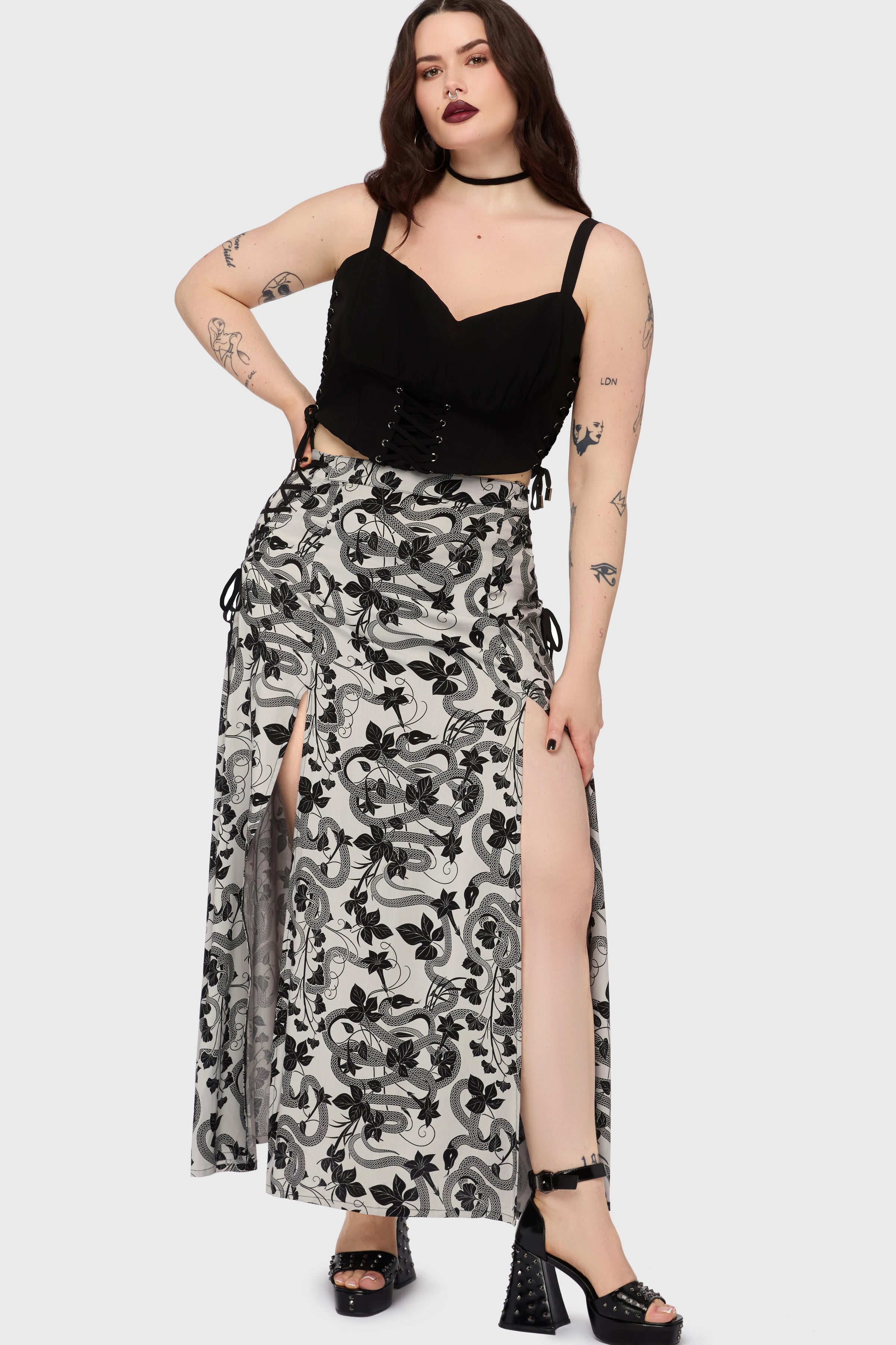 Venomous Rose Lace Up Skirt