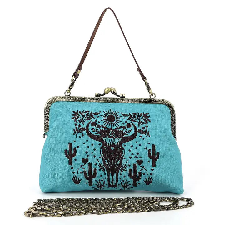 Westen Cow Skull KissLock Bag