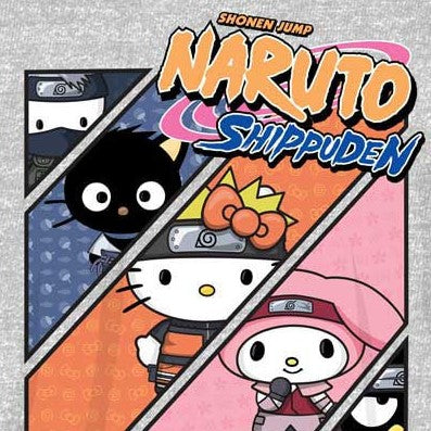 Naruto Hello Kitty and Friends on Gray T-Shirt