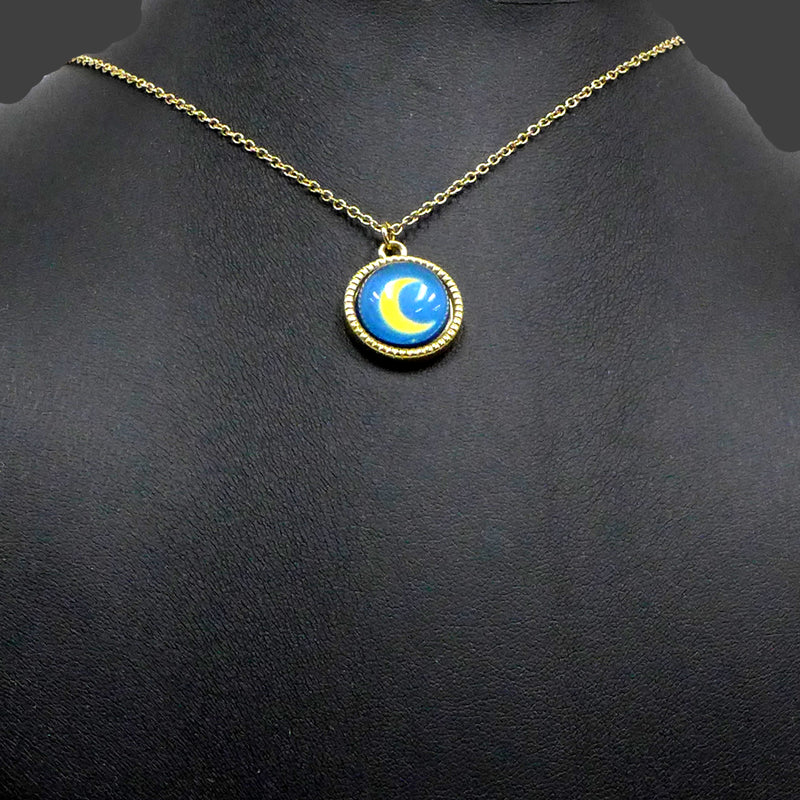 Moon Round Domed Gold Finish Necklace