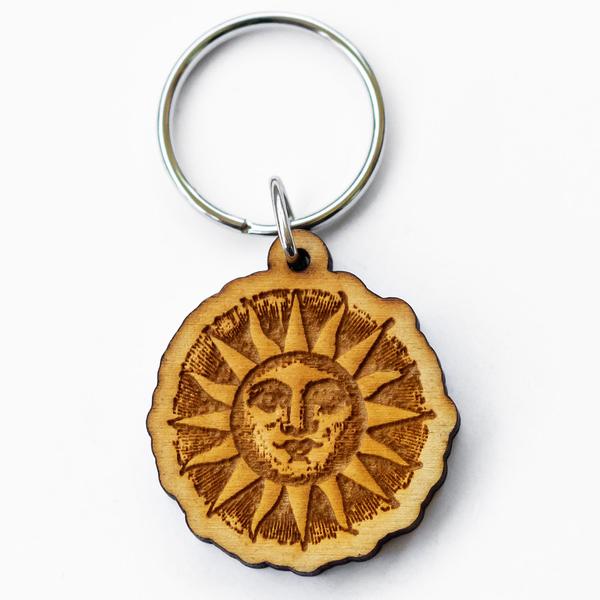 Sun Woodcut Key Chain