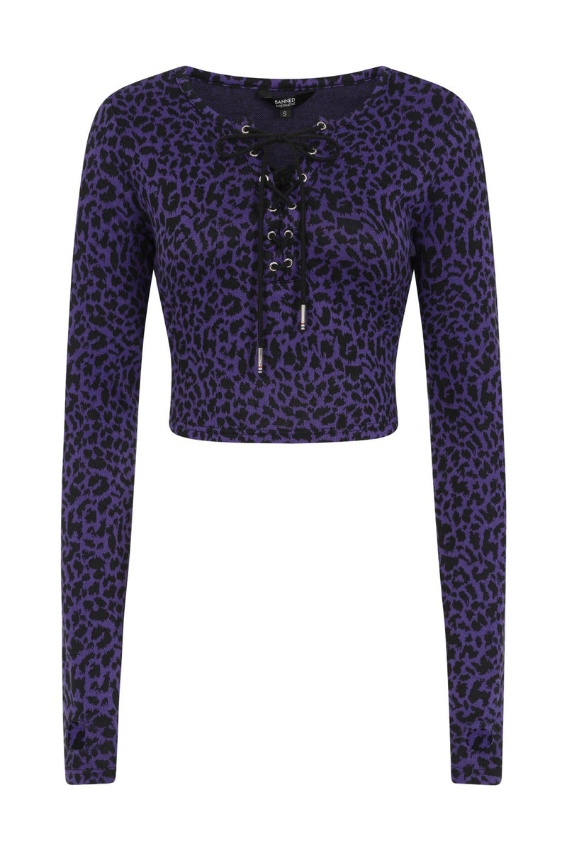Tabitha Crop Purple Cheetah Tie Top