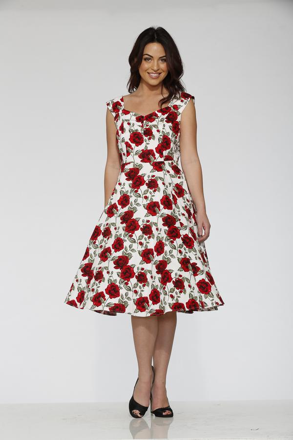White and red rose dress top