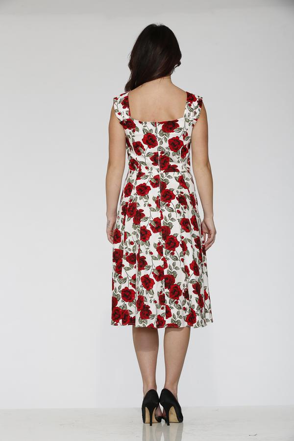 Off White Red Rose Vintage Dress