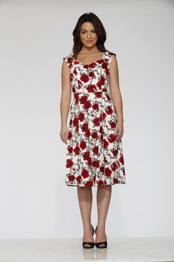 Off White Red Rose Vintage Dress