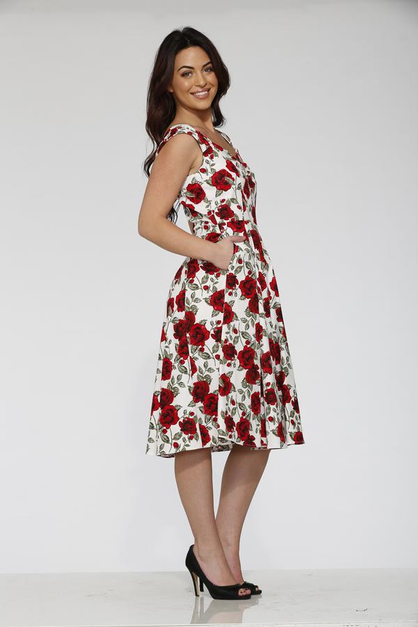 Off White Red Rose Vintage Dress