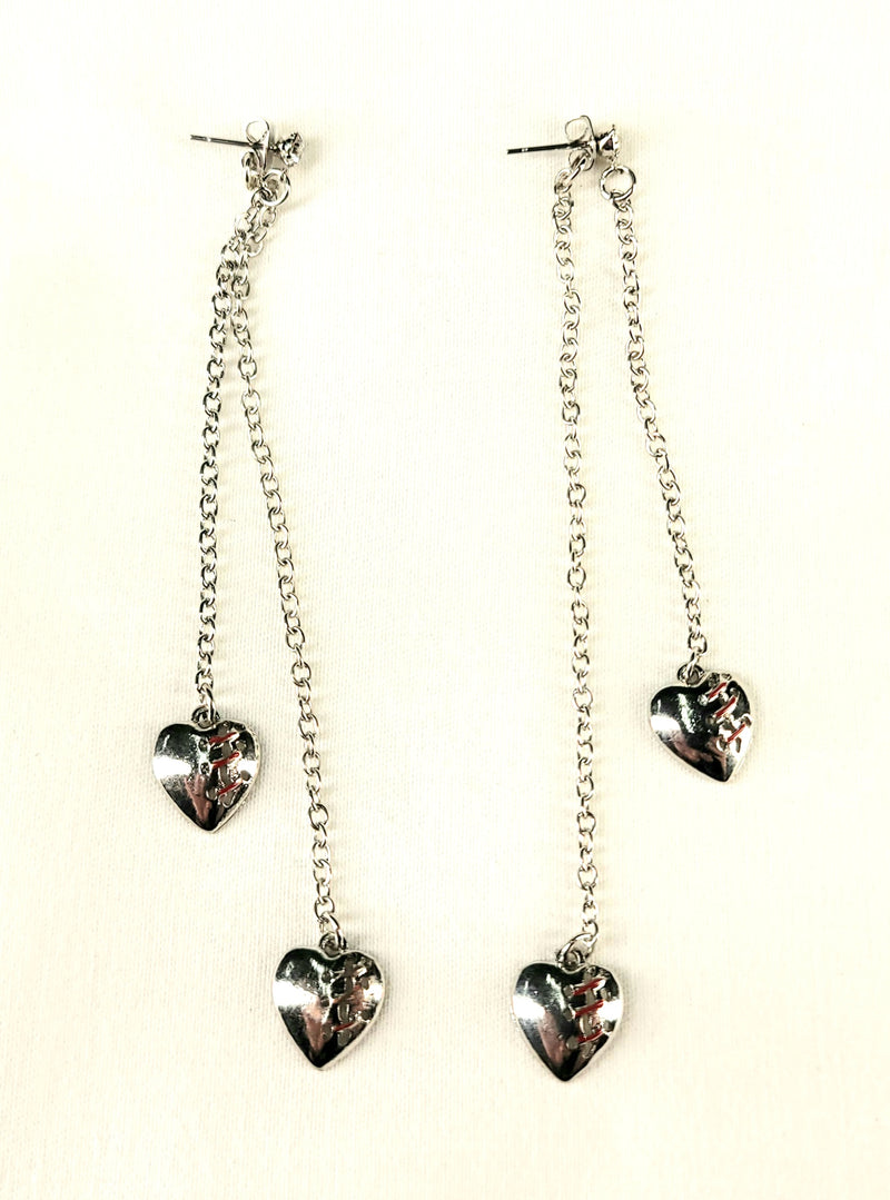 Stitched Heart Post Dangle Earrings