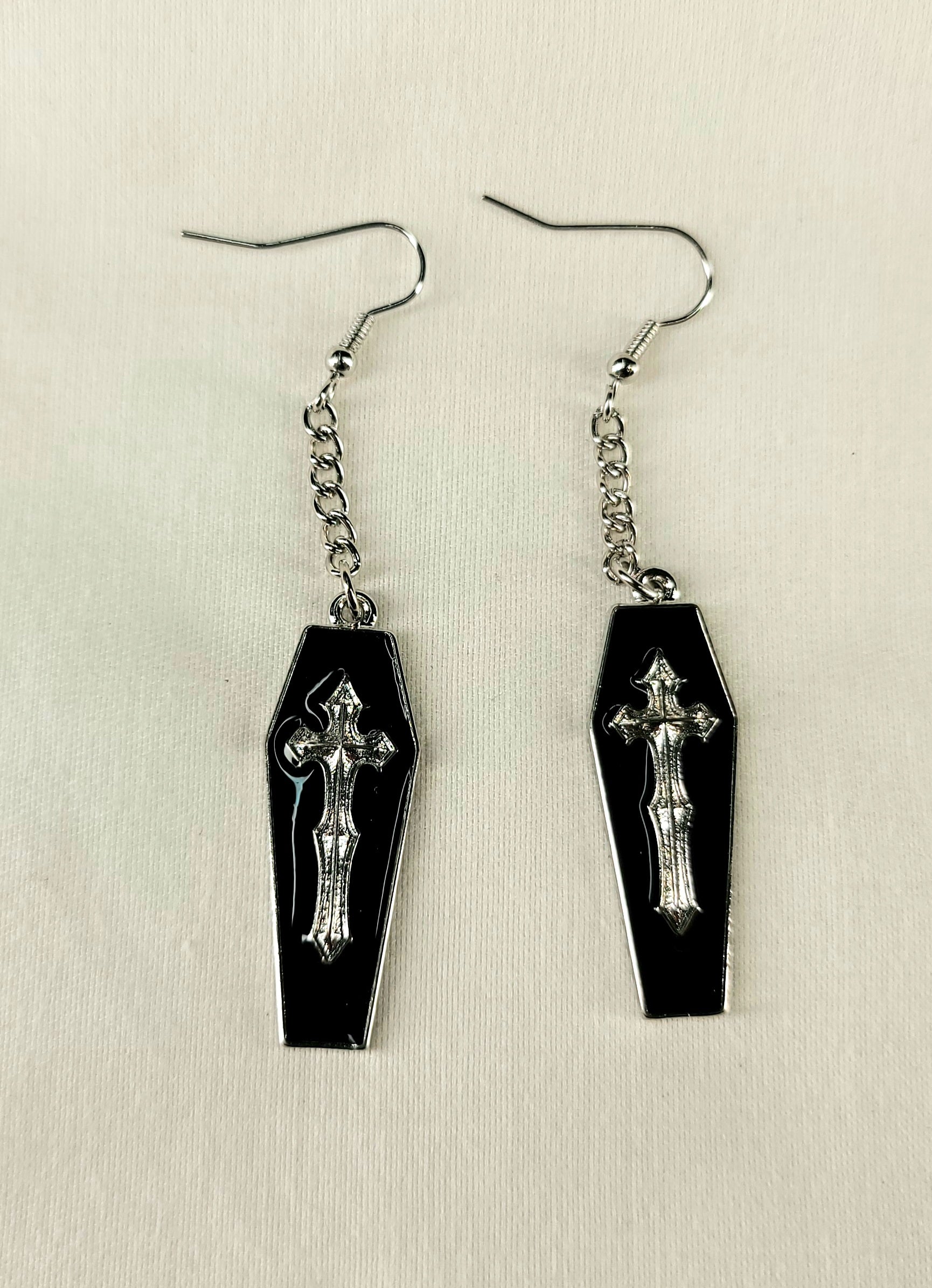 Coffins Black with Cross Dangle Earrings