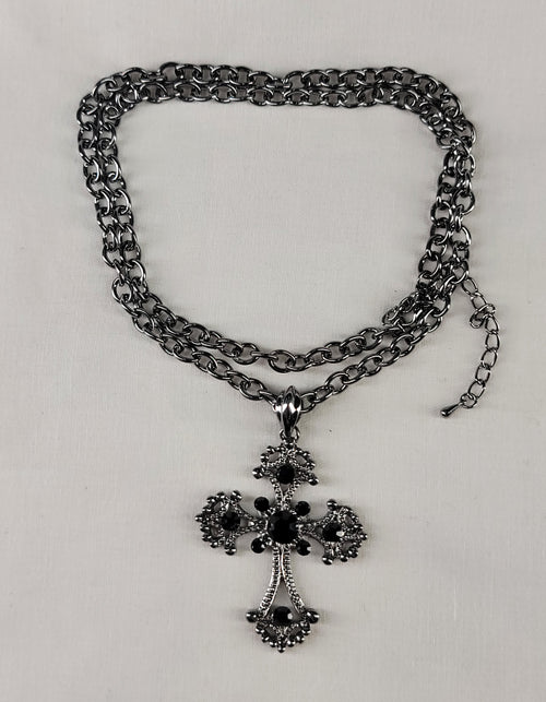 Black Cross with Gems Necklace