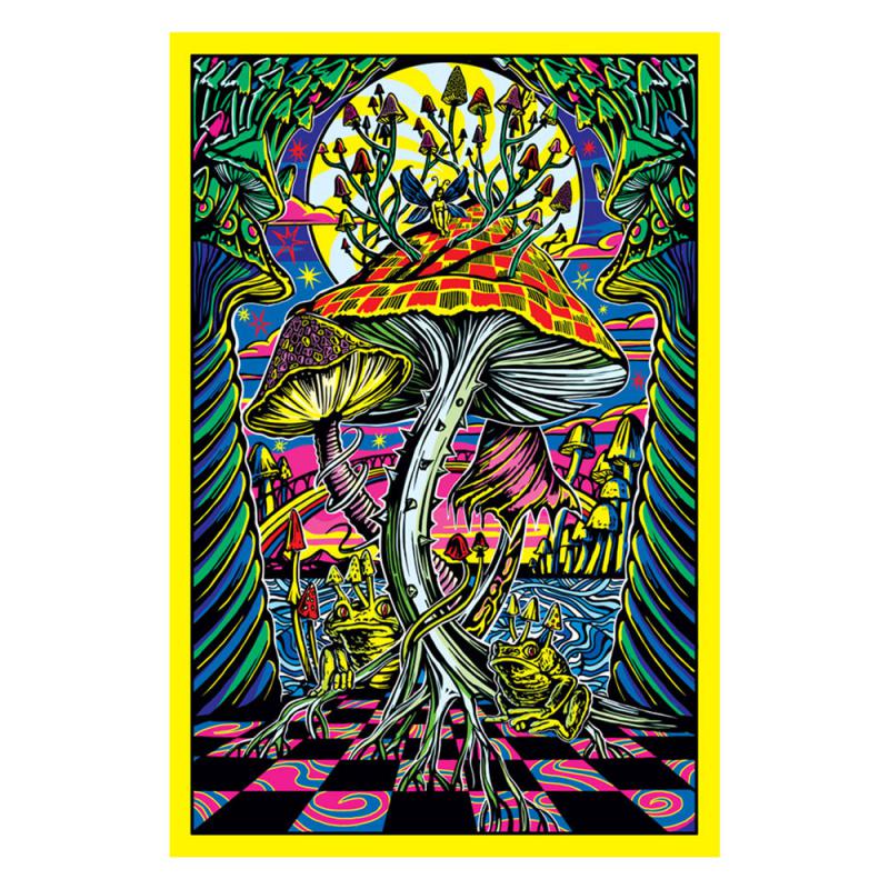 3D Magic Mushroom Yellow Border Tapestry
