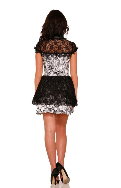 Gothic Mini White Dress with Black Skulls