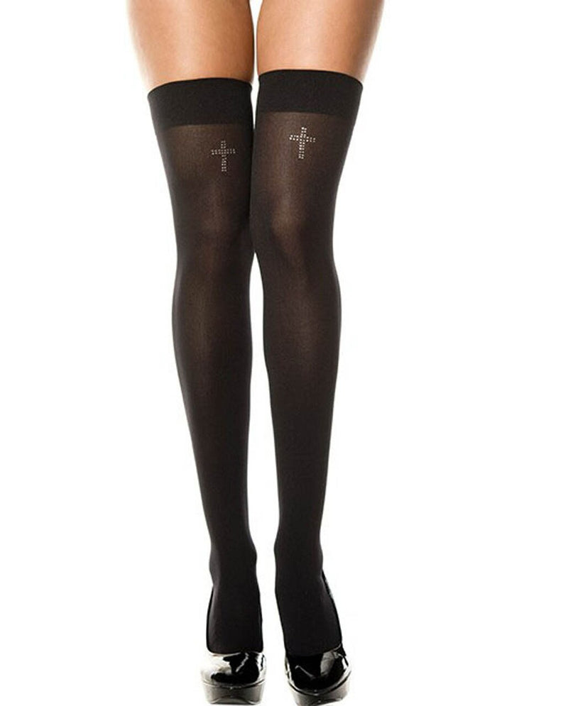 Rhinestone Cross Thigh Hi Black