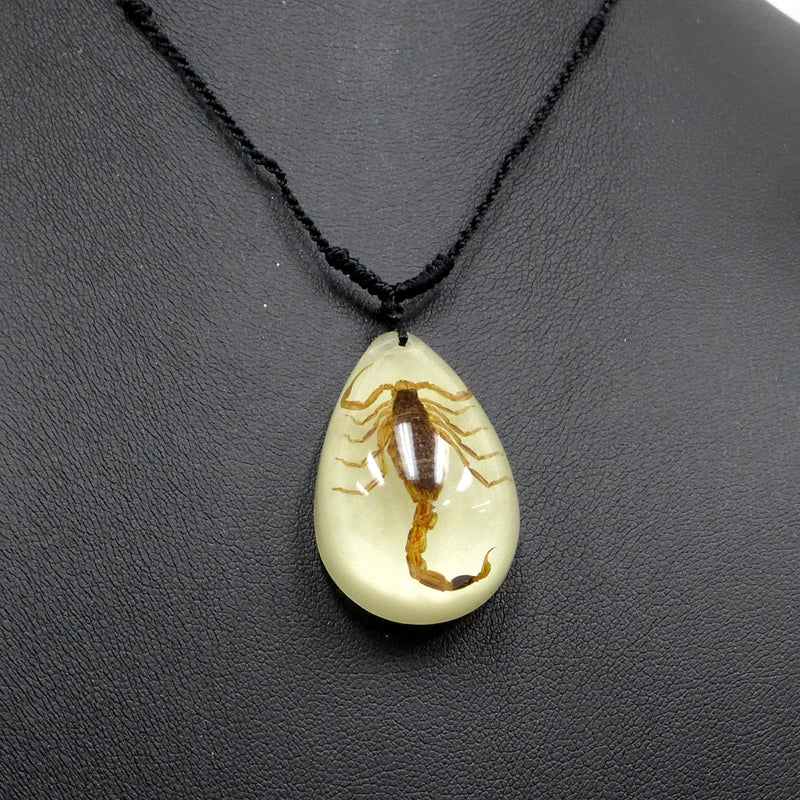Brown Scorpion in Glow in the Dark Lucite Necklace